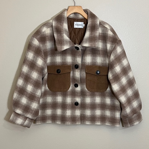 Vigoss Jackets & Blazers - Vigoss Brown Cream Checkered Button Jacket